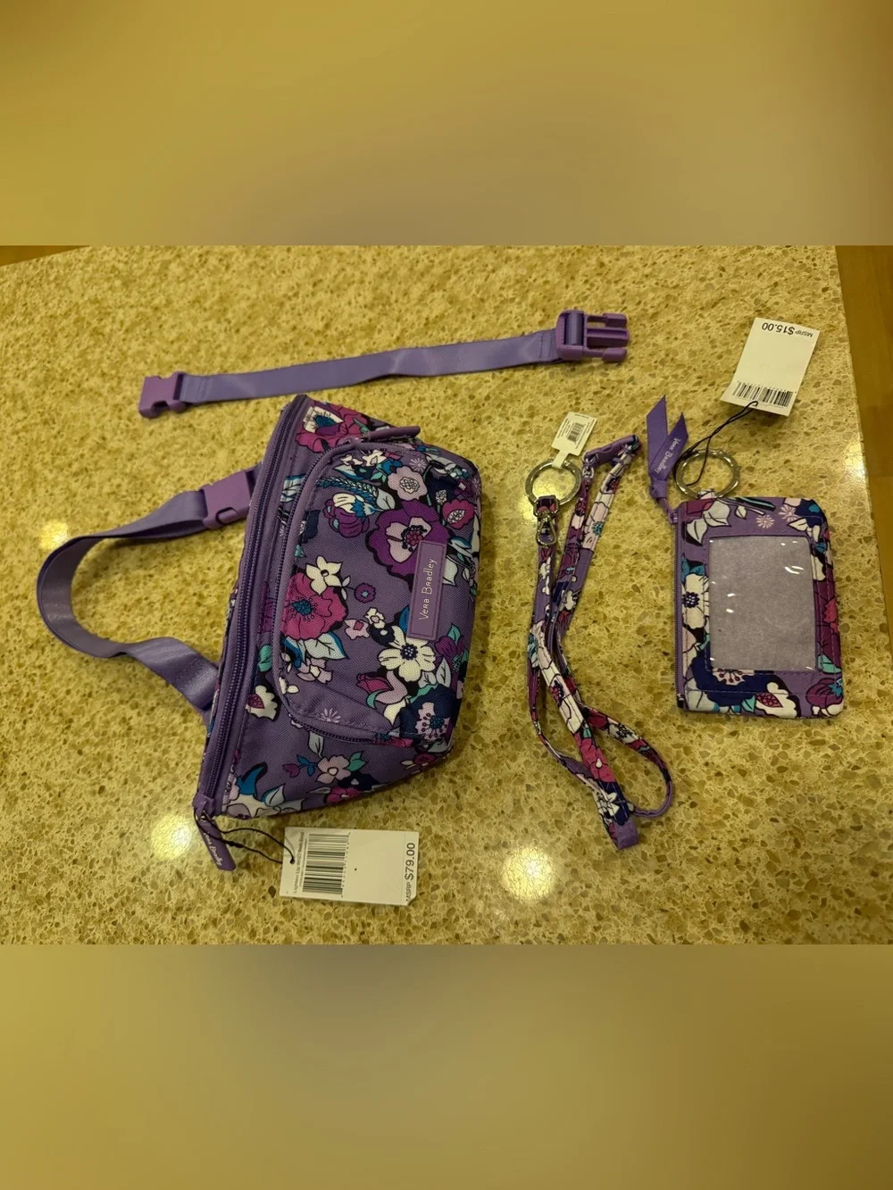 Vera Bradley Purple Floral Kids Belt Bag with ID Holder and Lanyard
